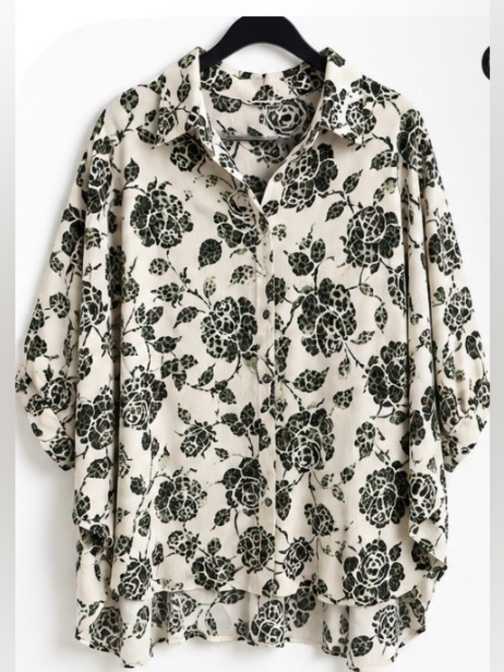 Entro NWT Leopard Rose Floral Oversized Batwing Button Blouse M